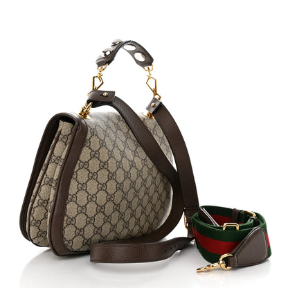 Gucci GG Supreme Monogram Textured Dollar Calfskin Web Medium Blondie Top Handle Shoulder Flap Bag Beige Ebony New Acero 3 of 15