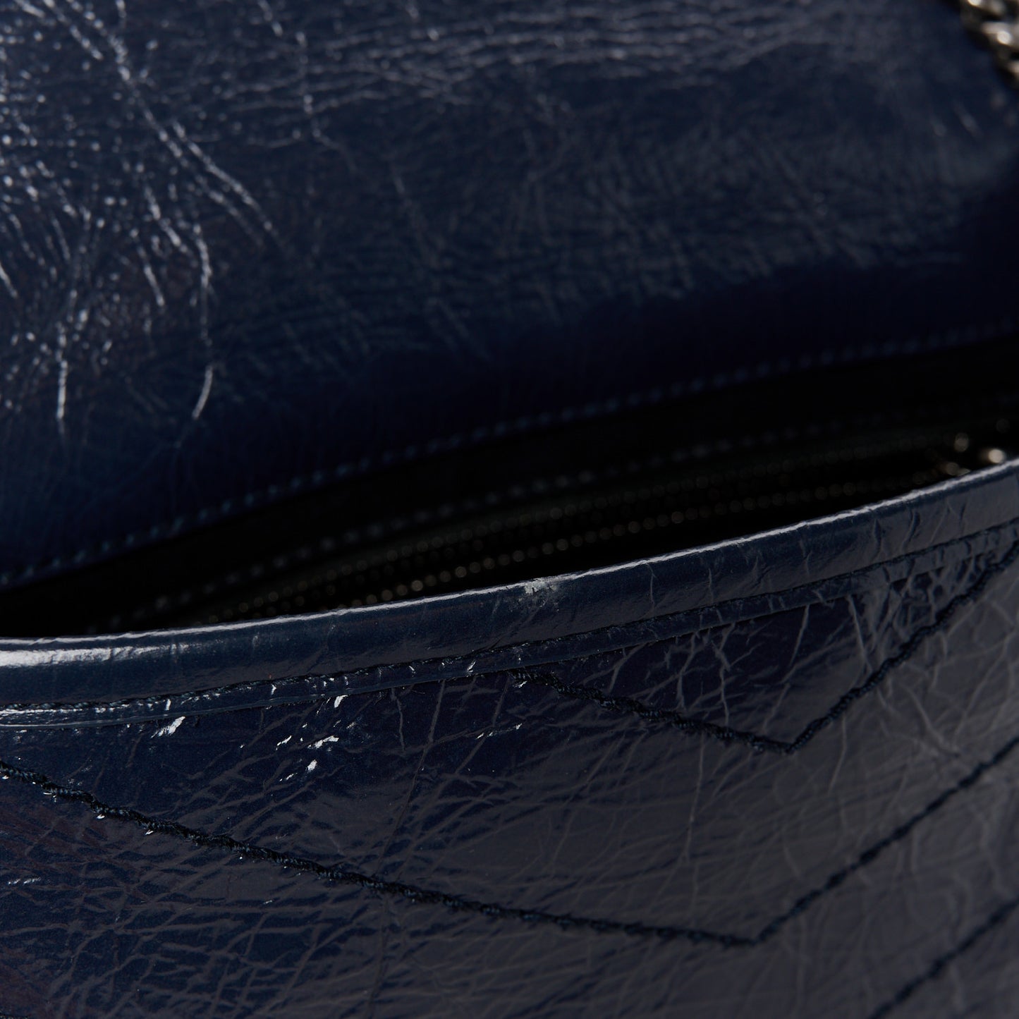 Crinkled Calfskin Matelasse Monogram Niki Chain Wallet Fog