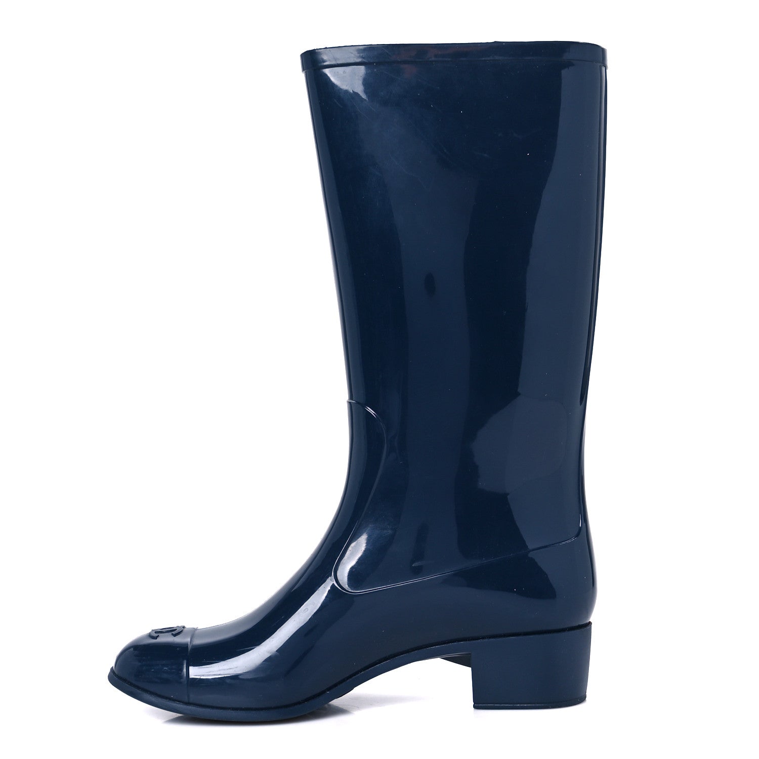 Chanel Rubber Camellia Rain Boots 37 Dark Blue 1 of 9