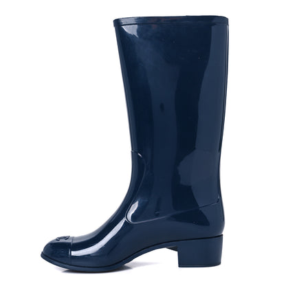 Chanel Rubber Camellia Rain Boots 37 Dark Blue 1 of 9