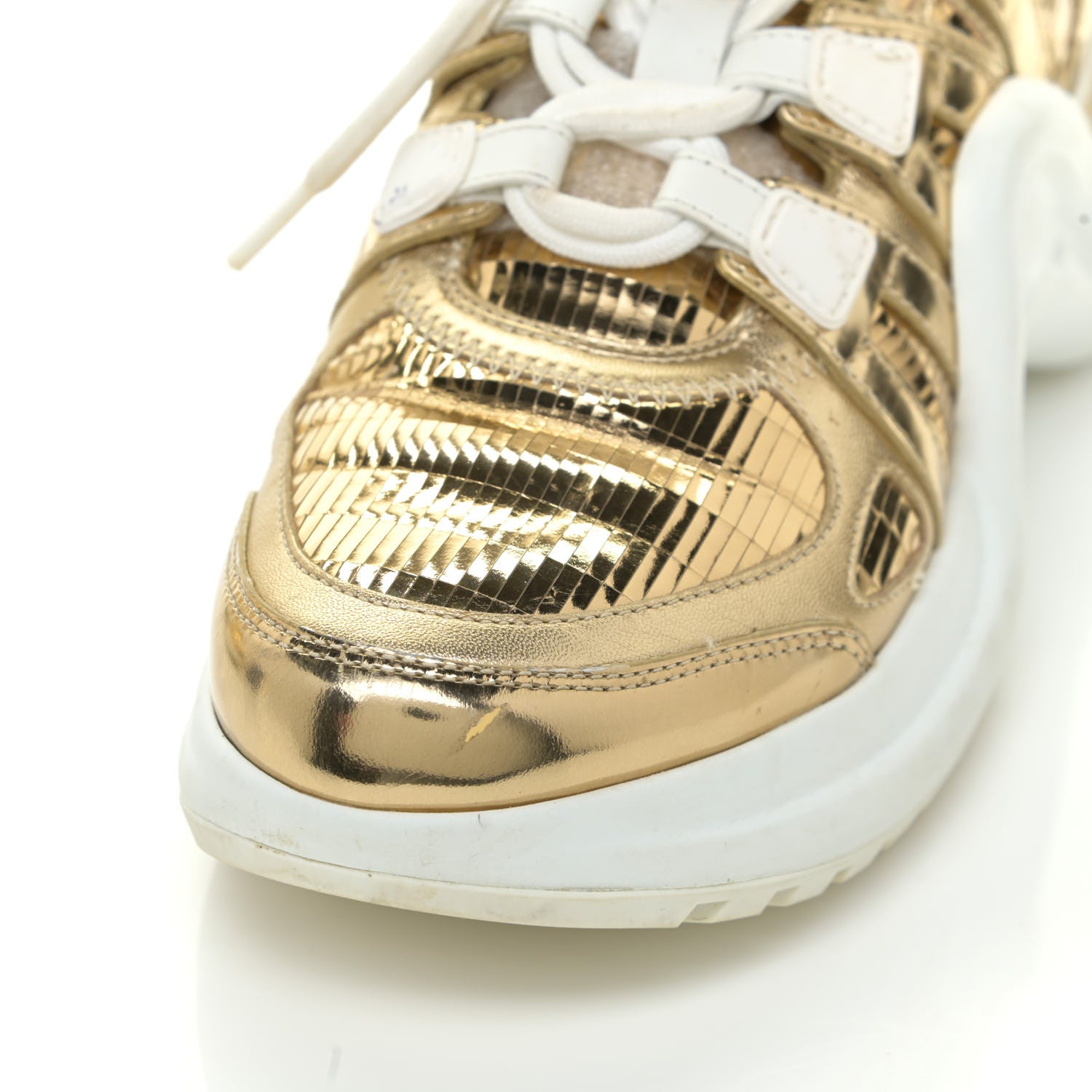 Louis Vuitton Metallic Calfskin Technical Nylon LV Archlight Sneakers 36.5 Gold White 23 of 24