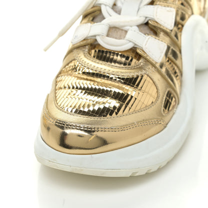 Louis Vuitton Metallic Calfskin Technical Nylon LV Archlight Sneakers 36.5 Gold White 23 of 24