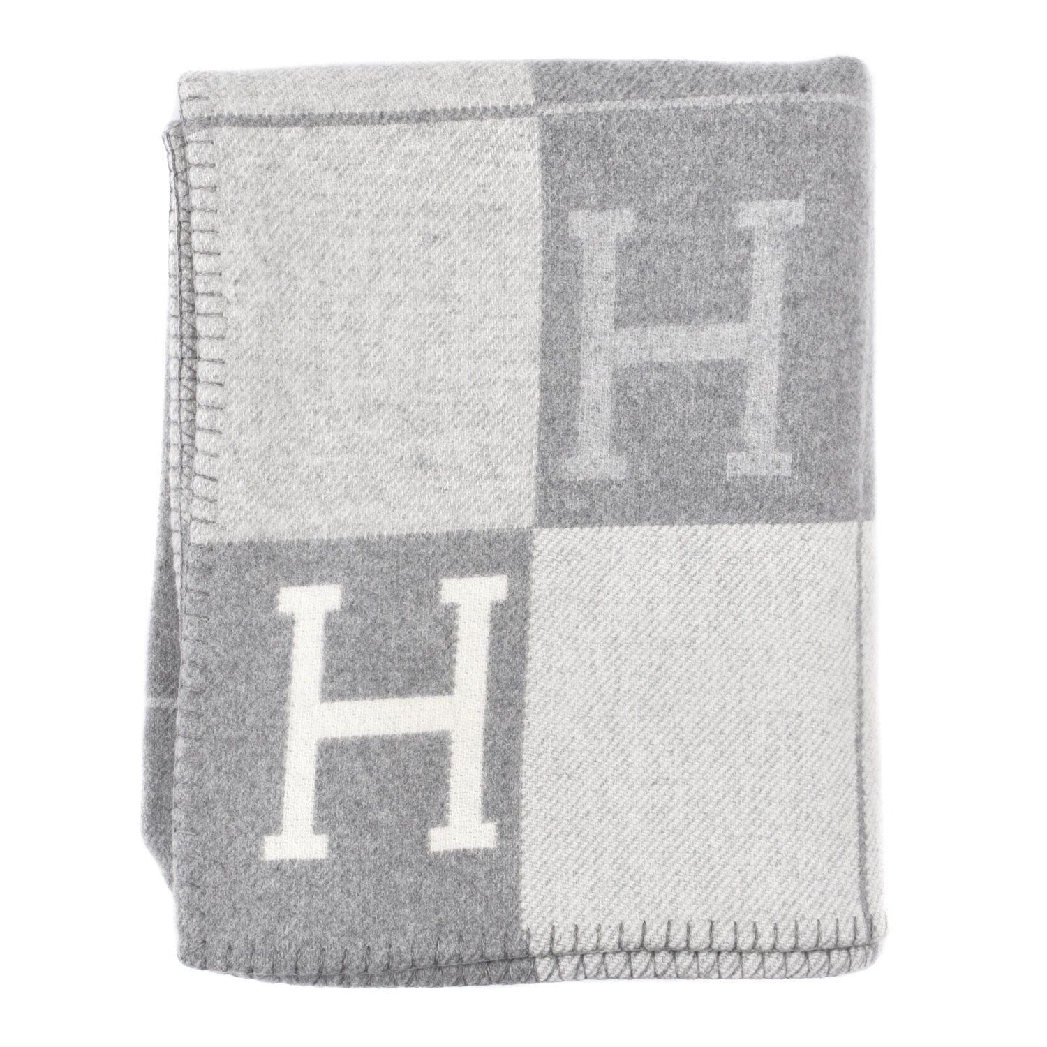 Hermes Wool Cashmere Avalon III Blanket Ecru Gris Clair 1 of 3