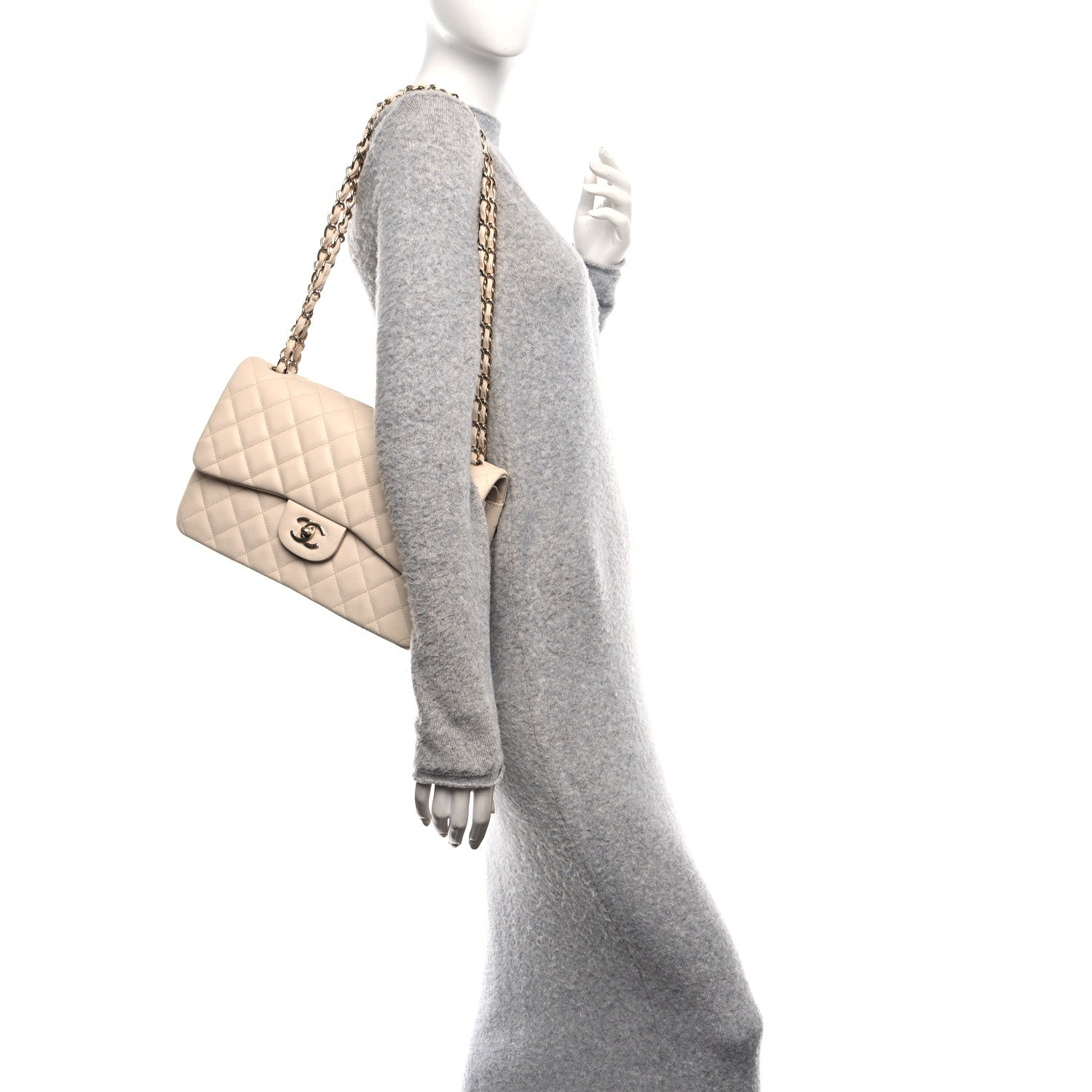 Chanel Caviar Quilted Jumbo Double Flap Light Beige 2 of 11