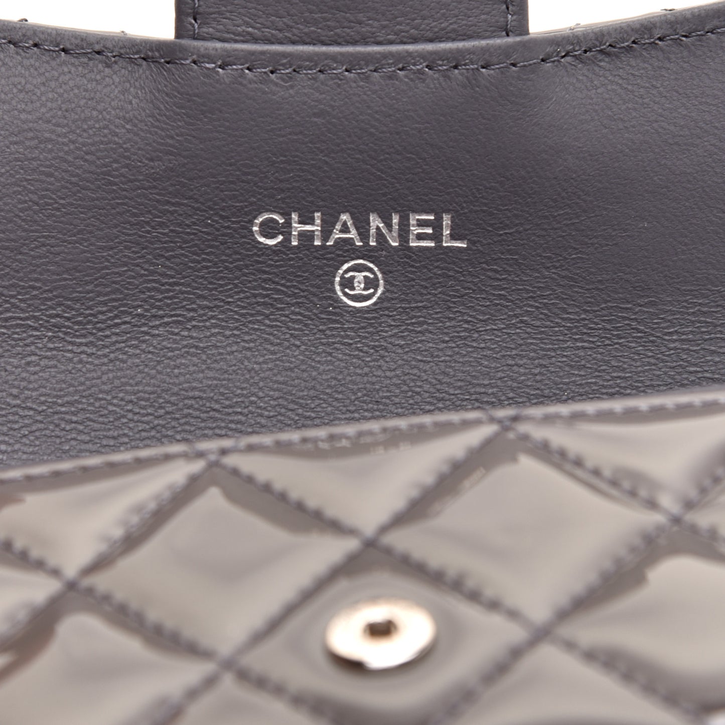 Patent Quilted Flap Card Holder Dark Grey
