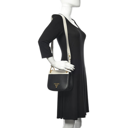 Prada City Calfskin Pionniere Saddle Bag Black White 2 of 15