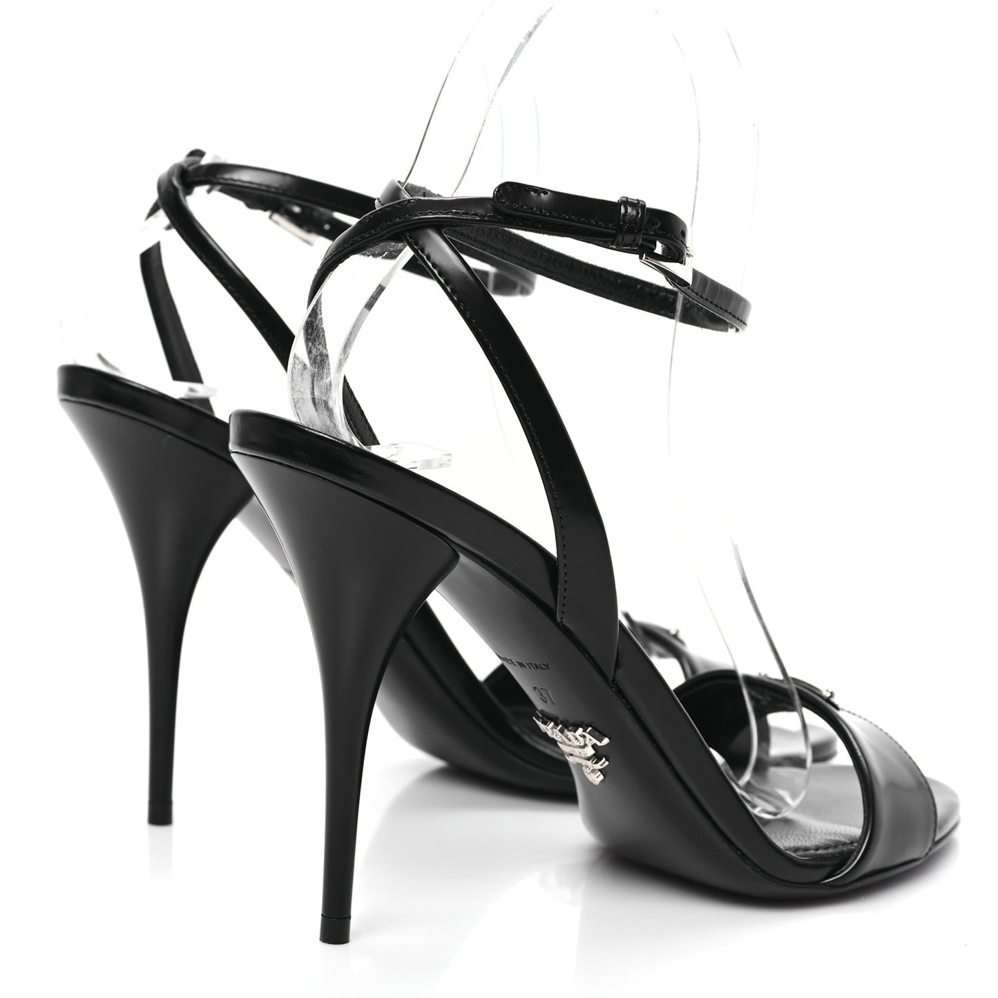 Spazzolato Metal Triangle Logo Ankle Strap 100mm Sandals 37 Black