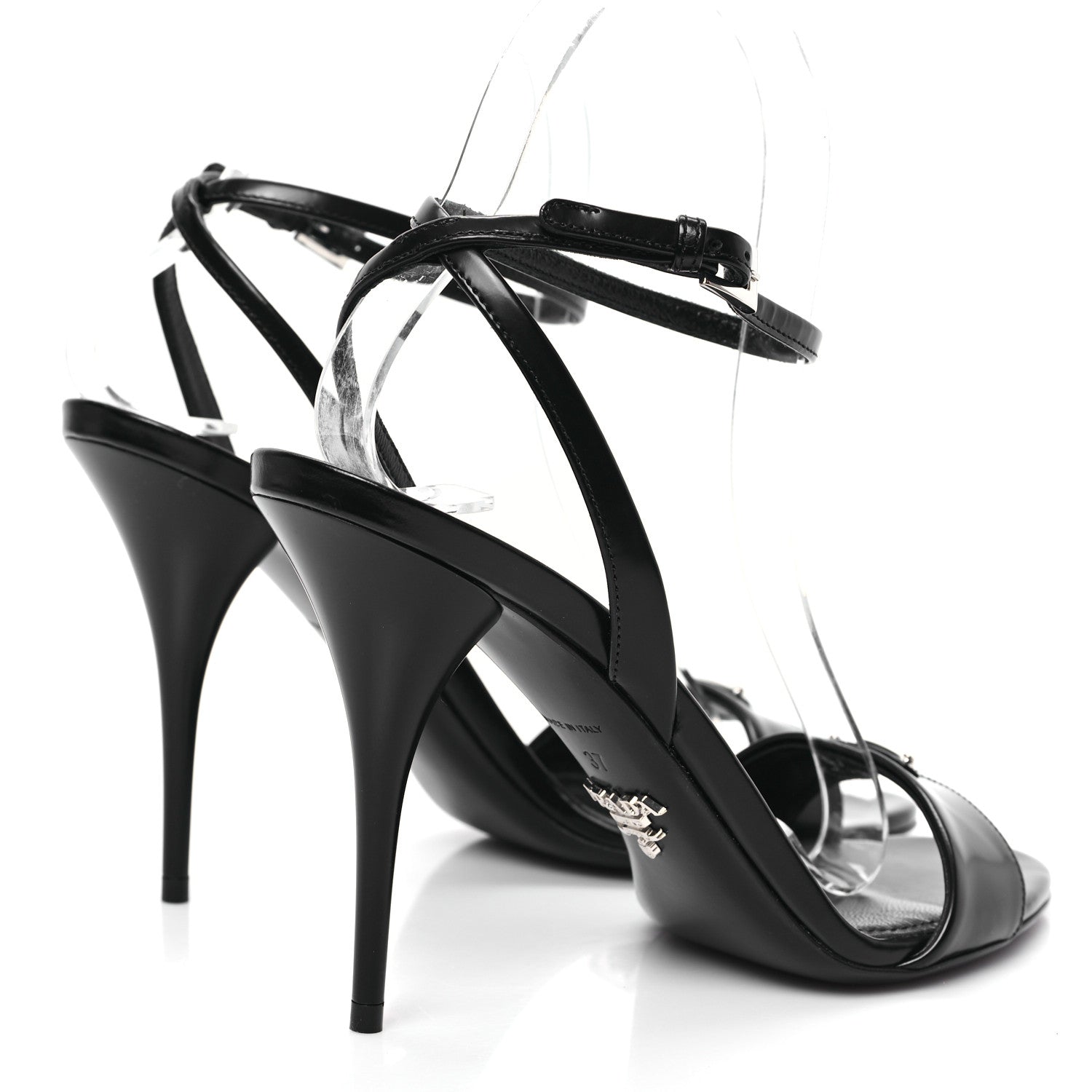 Prada Spazzolato Metal Triangle Logo Ankle Strap 100mm Sandals 37 Black 4 of 8