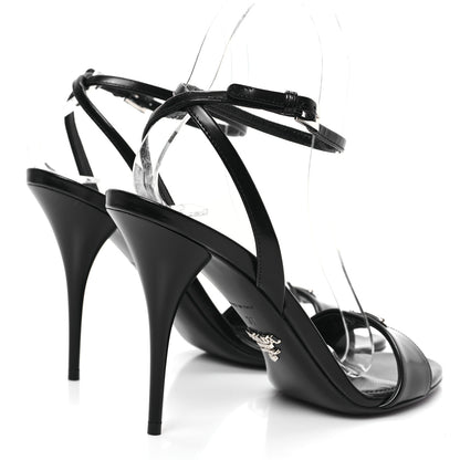Prada Spazzolato Metal Triangle Logo Ankle Strap 100mm Sandals 37 Black 4 of 8