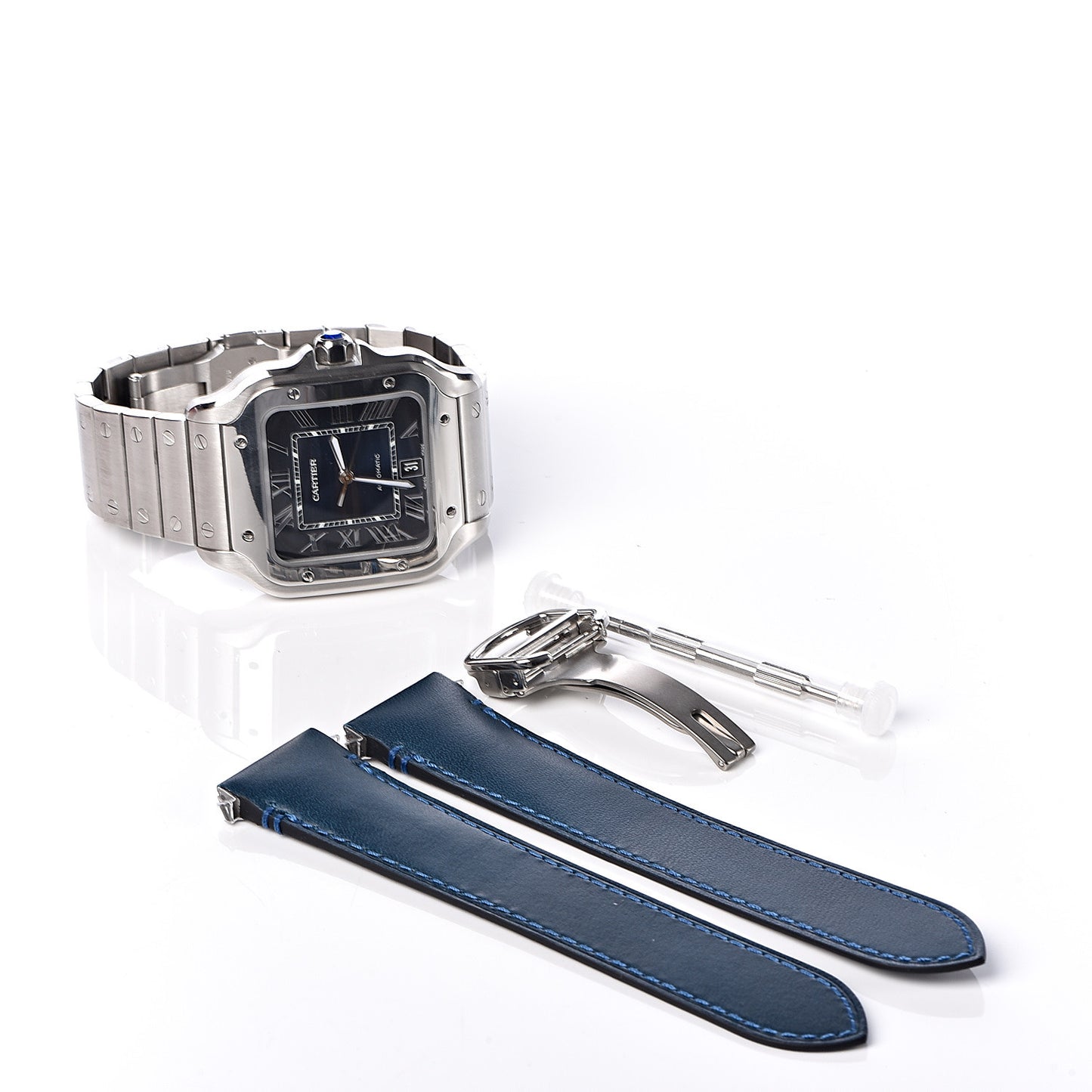 Stainless Steel 39.8mm Santos De Cartier Automatic Watch Blue