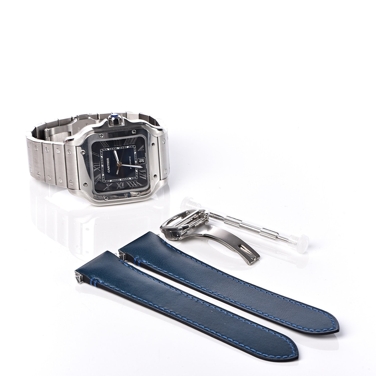 Cartier Stainless Steel 39.8mm Santos De Cartier Automatic Watch Blue 7 of 9