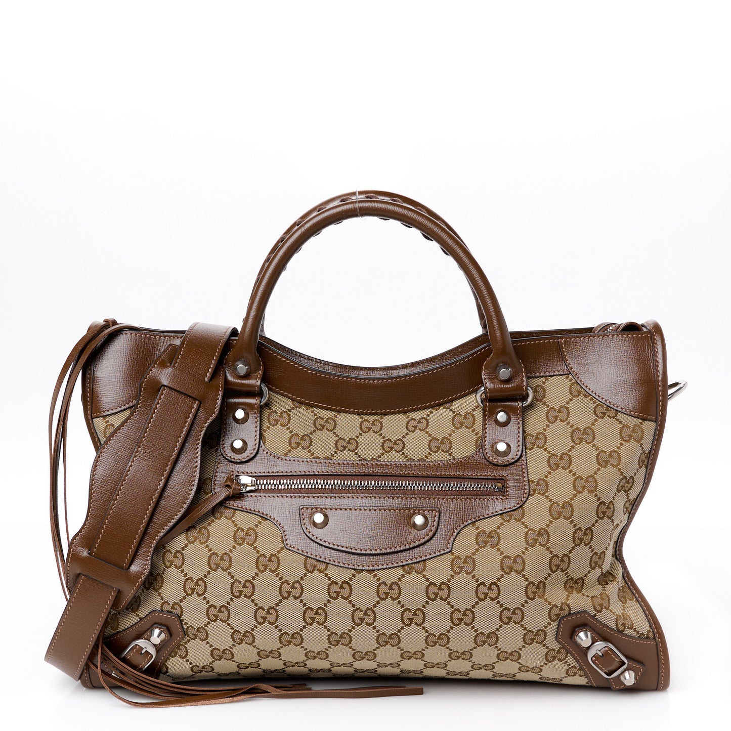 X GUCCI GG Monogram Azalea Calfskin Neo Classic Silver Hardware Medium City Beige Ebony Brown Sugar