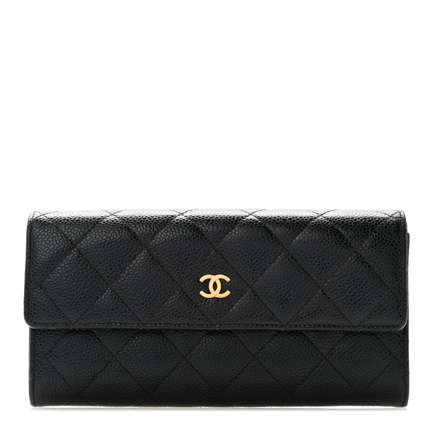 Caviar Quilted Large Gusset Flap Wallet Black