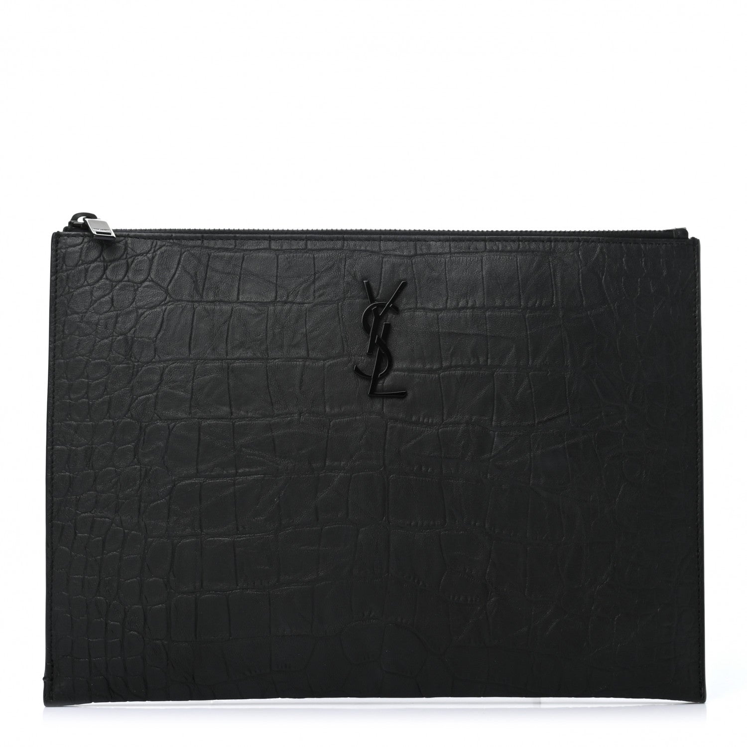 Saint Laurent Calfskin Crocodile Embossed Monogram iPad Case Black 1 of 7