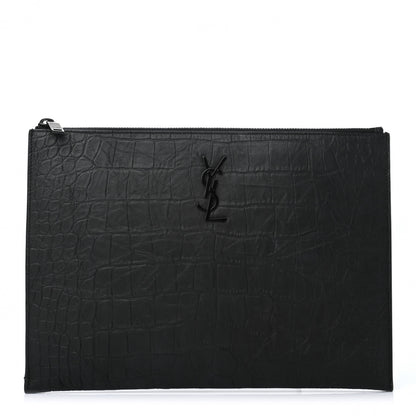 Saint Laurent Calfskin Crocodile Embossed Monogram iPad Case Black 1 of 7