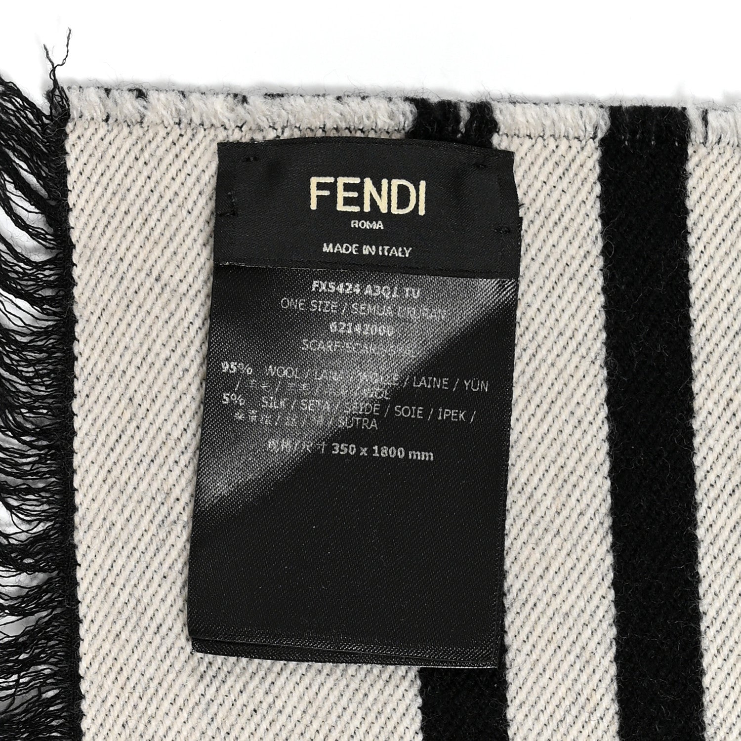 Fendi Wool Silk FF Scarf White Black 3 of 3