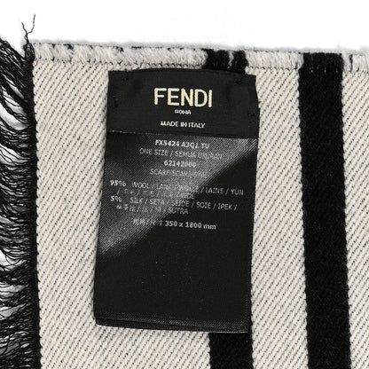 Fendi Wool Silk FF Scarf White Black 3 of 3