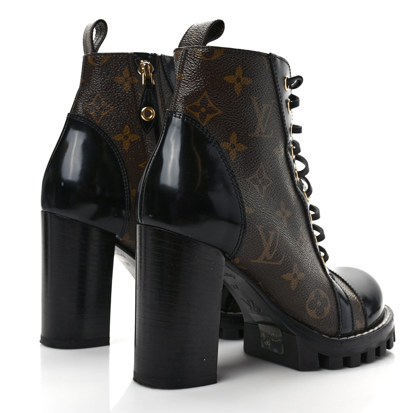 Patent Calfskin Monogram Star Trail Ankle Boots 37 Black