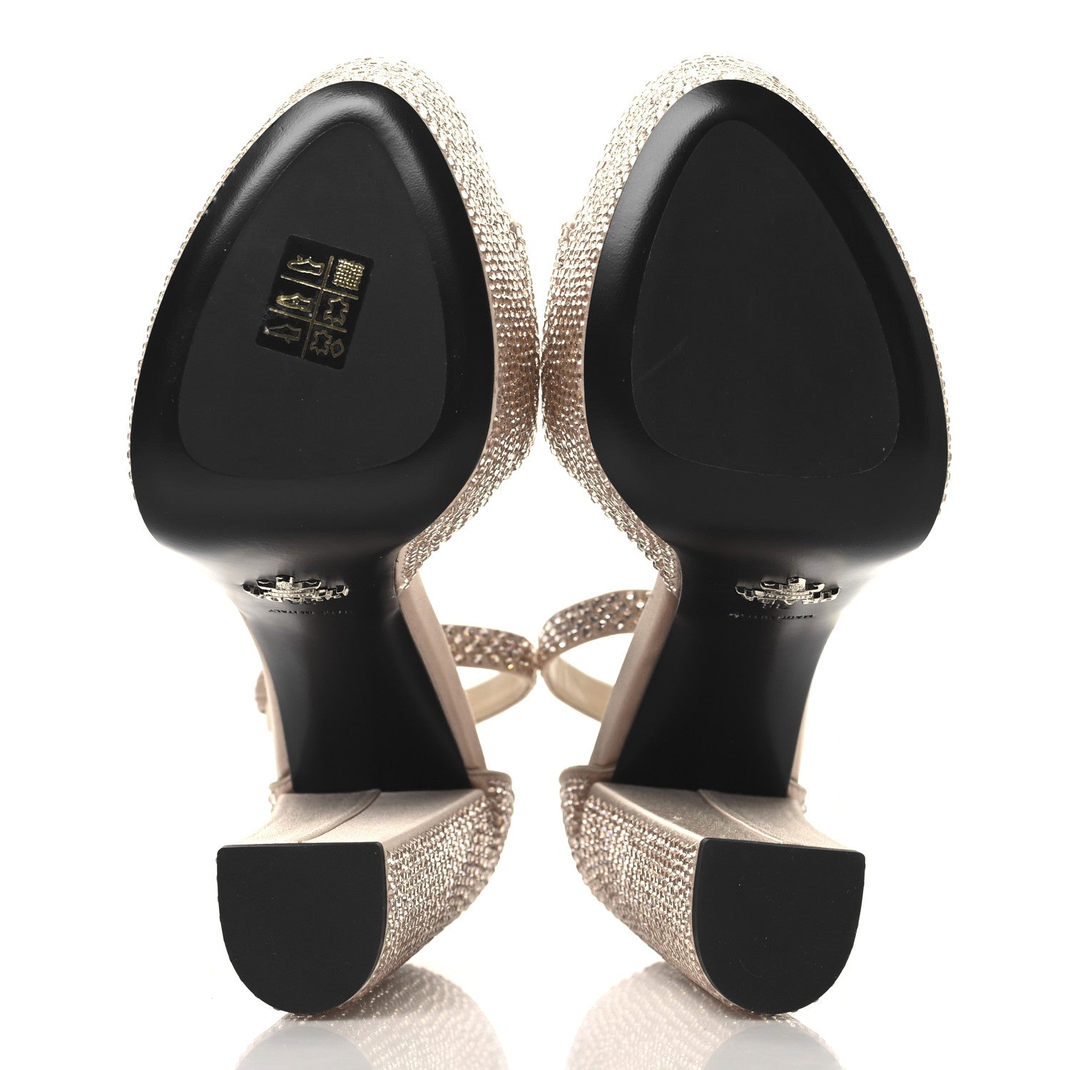 Prada Satin Crystal Triangle Logo 40/135mm Platform Sandals 38 Ninfea 6 of 8
