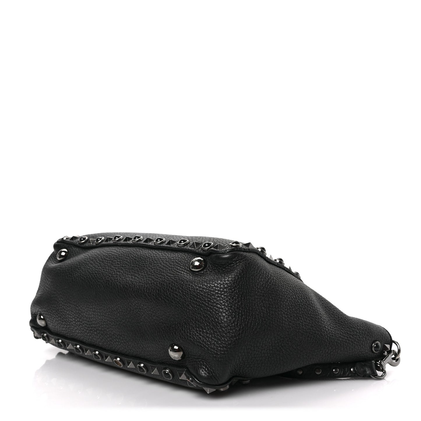 Grained Calfskin Onyx Small Rockstud Rolling Tote Black