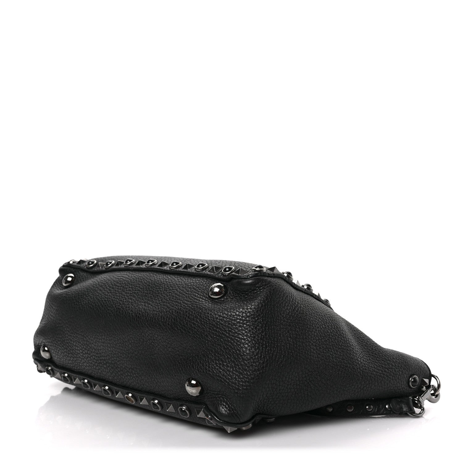 Valentino Garavani Grained Calfskin Onyx Small Rockstud Rolling Tote Black 9 of 9