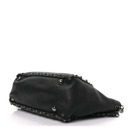 Valentino Garavani Grained Calfskin Onyx Small Rockstud Rolling Tote Black 9 of 9
