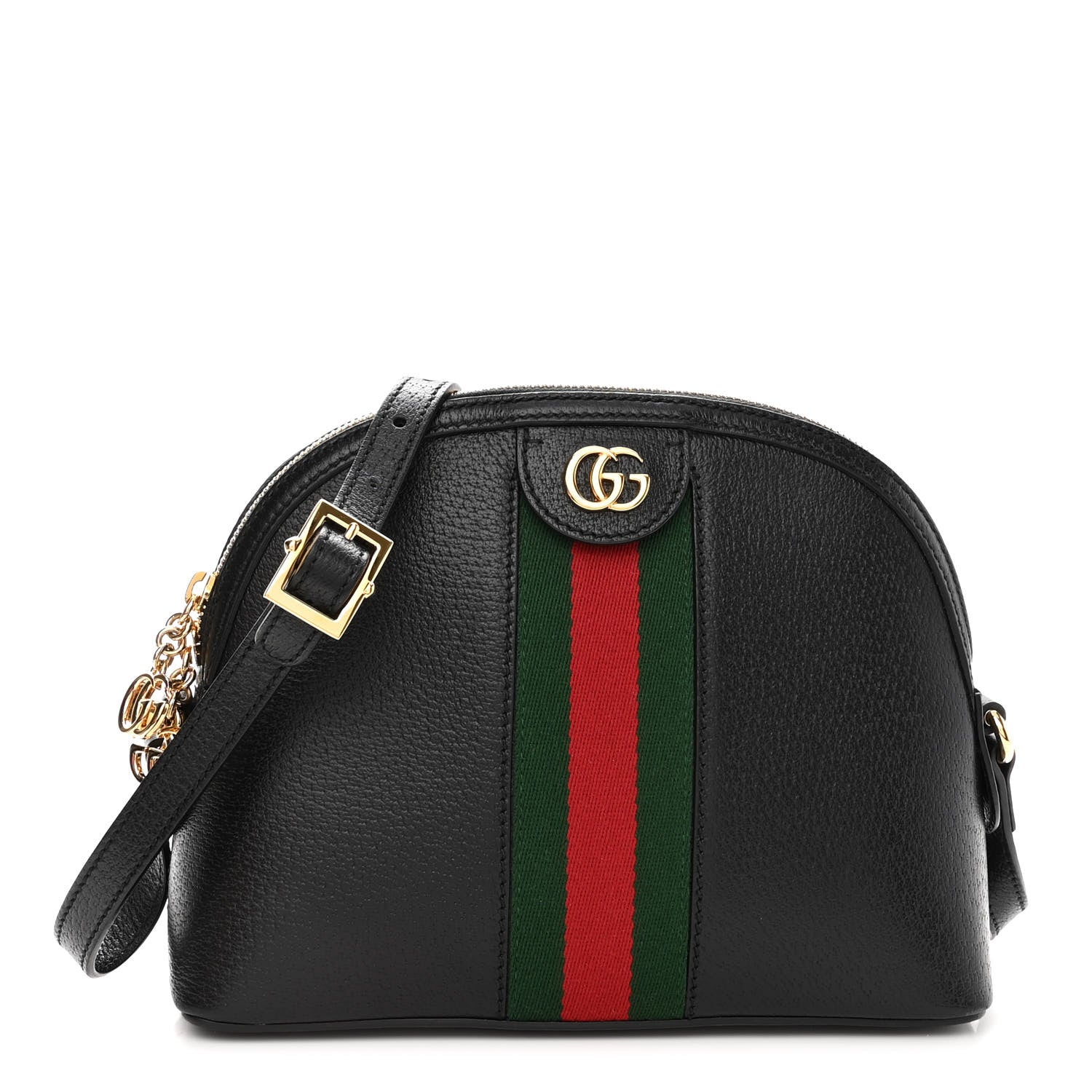 Gucci Calfskin GG Web Small Ophidia Dome Shoulder Bag Black 1 of 10