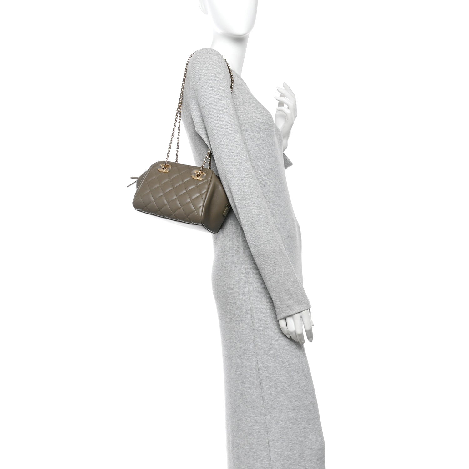 Chanel Lambskin Quilted Small CC Bowling Bag Dark Khaki 2 of 11