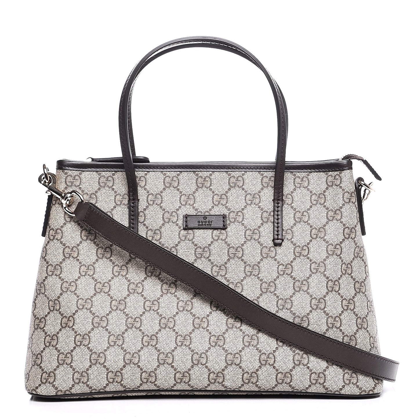 GG Supreme Monogram Small Zippered Tote Dark Brown