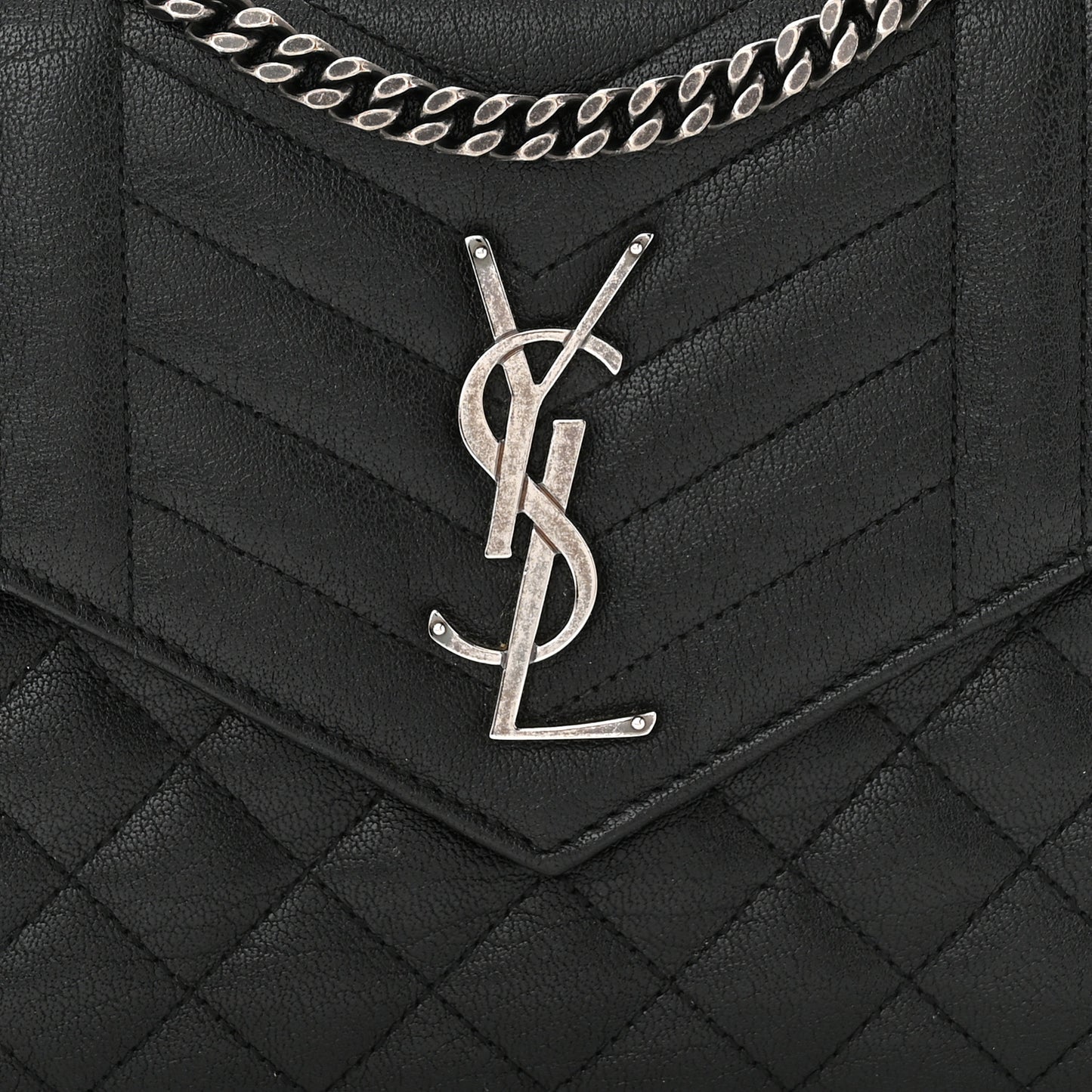 Sheepskin Tri-Quilt Monogram Envelope Chain Wallet Black