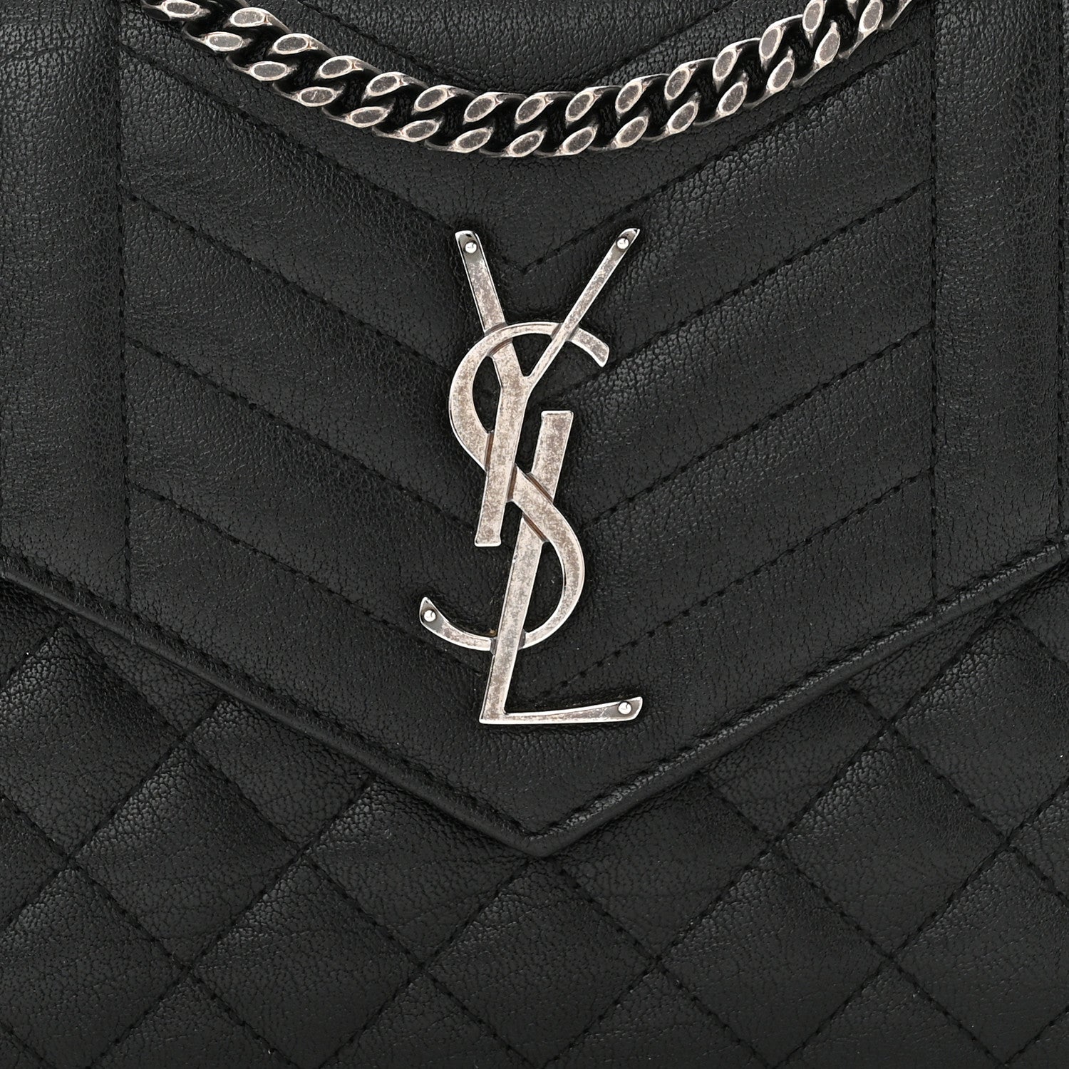 Saint Laurent Sheepskin Tri-Quilt Monogram Envelope Chain Wallet Black 8 of 10