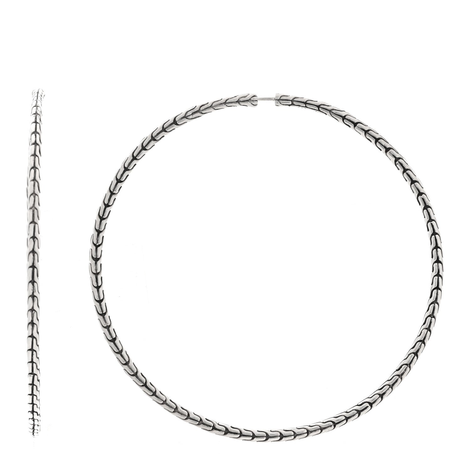 John Hardy Sterling Silver Extra Large Carved Chain Hoop Earrings 1 of 4