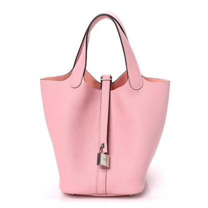 Hermes Taurillon Clemence Picotin Lock 18 PM Rose Sakura 1 of 11