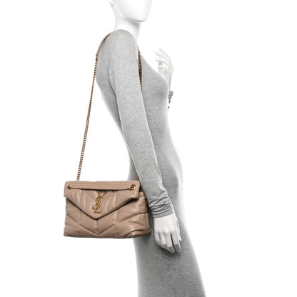 Saint Laurent Lambskin Quilted Small Loulou Puffer Monogram Chain Satchel Dark Beige 2 of 10