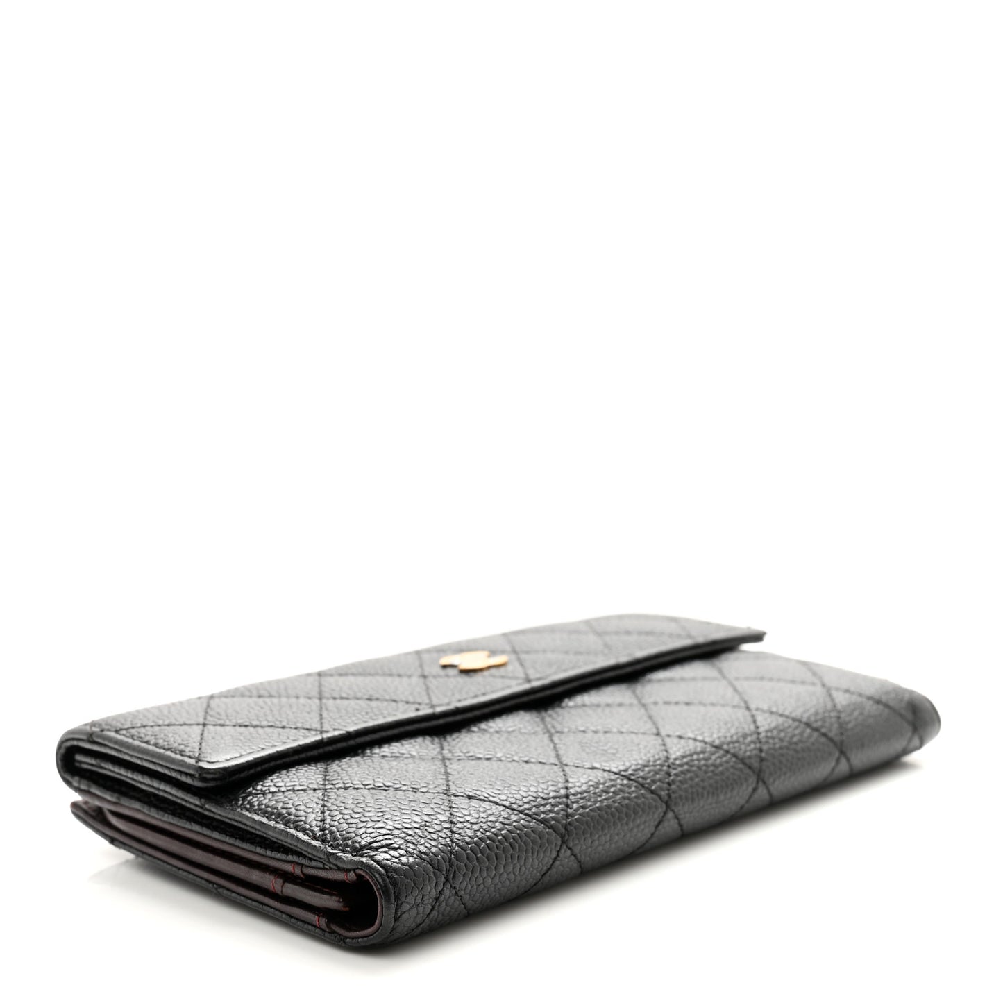 Caviar Quilted Large Gusset Flap Wallet Black
