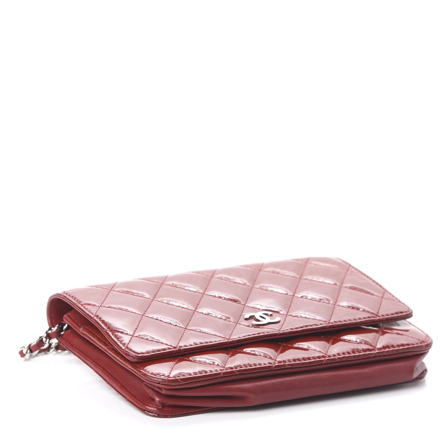 Chanel Patent Quilted Wallet On Chain WOC Red 3 of 9