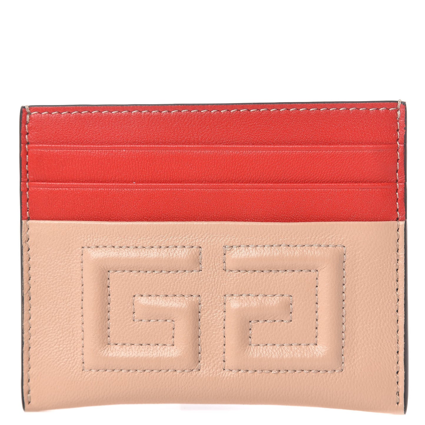 Lambskin Bi-Color Logo Emblem Card Holder Powder