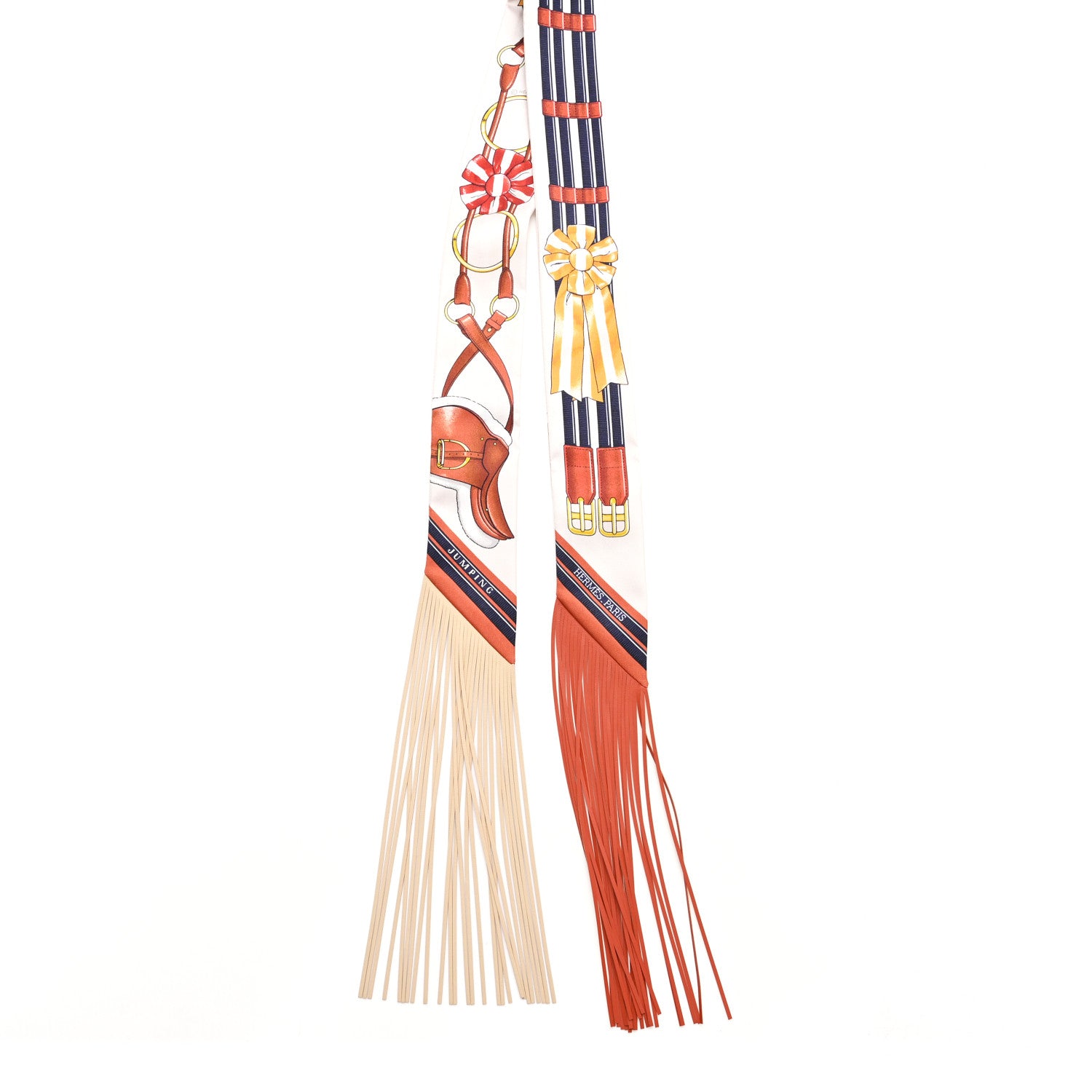 Hermes Silk Jumping Fringed Twilly Creme Alezan Anthracite 2 of 4