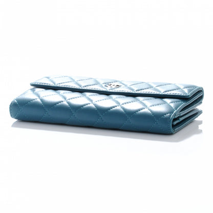 Chanel Lambskin Quilted Long Flap Wallet Turquoise 4 of 8