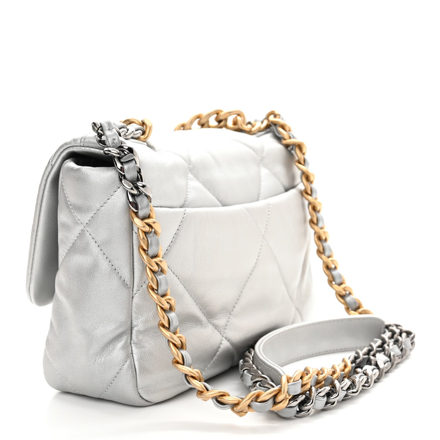 Chanel Metallic Lambskin Quilted Medium Chanel 19 Flap Silver 3 of 10