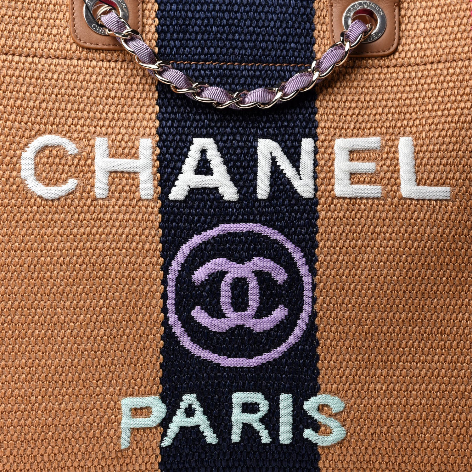 Chanel Straw Raffia Calfskin Striped Large Deauville Tote Dark Beige Fuchsia Navy Blue 11 of 11
