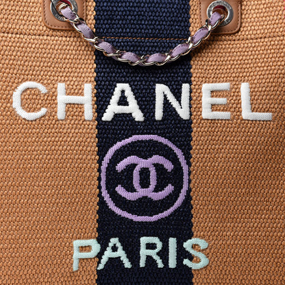 Chanel Straw Raffia Calfskin Striped Large Deauville Tote Dark Beige Fuchsia Navy Blue 11 of 11