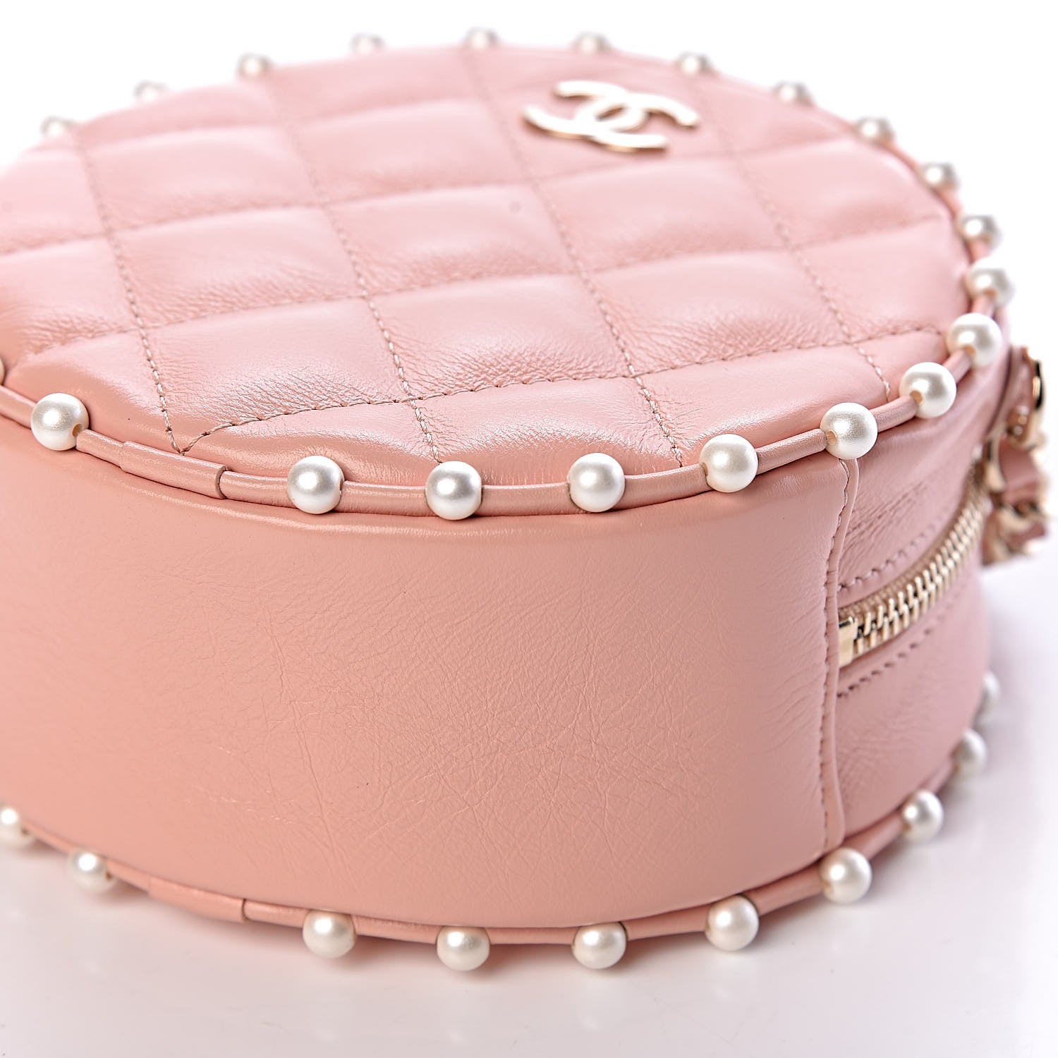 Chanel Calfskin Quilted Pearl Round Clutch With Chain Pink 9 of 11