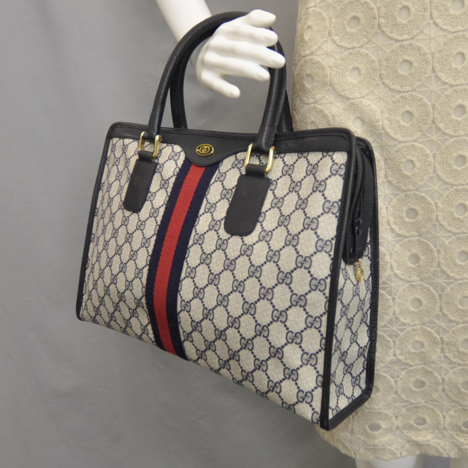 Gucci Monogram Web Tote Navy Blue 2 of 10
