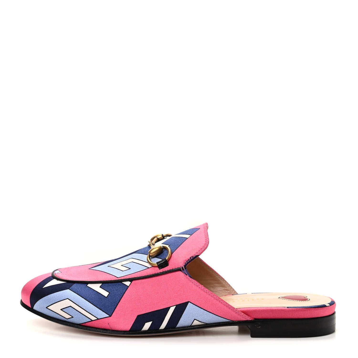 Gucci Satin GG Wallpaper Womens Princetown Slippers 35 Pink Flamboyant Blue Black 1 of 11