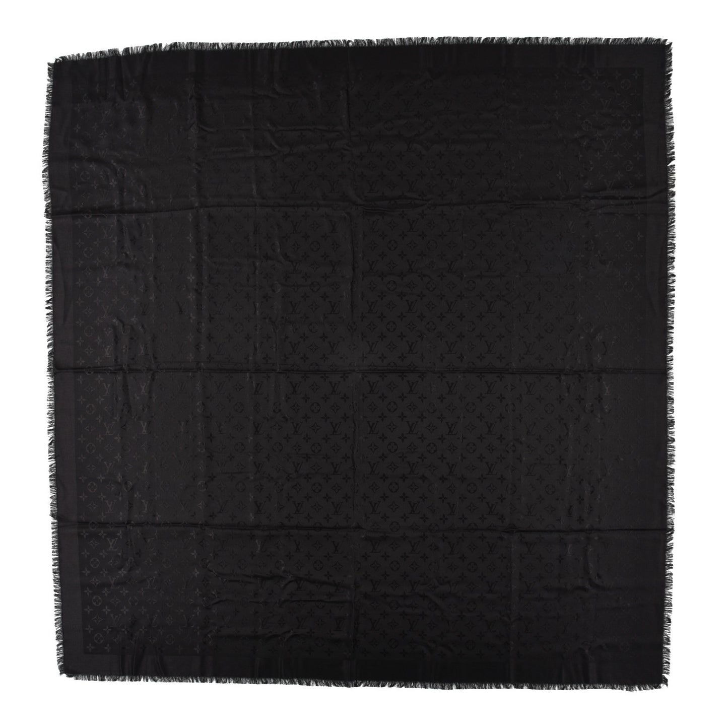 Silk Lurex Wool Monogram Shine Shawl Black
