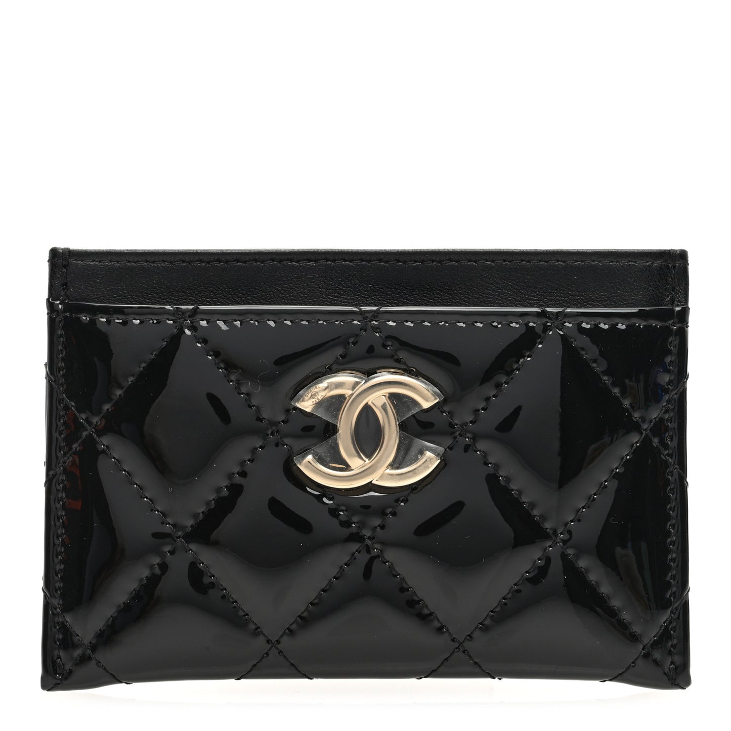 Patent Calfskin Quilted Card Holder Black