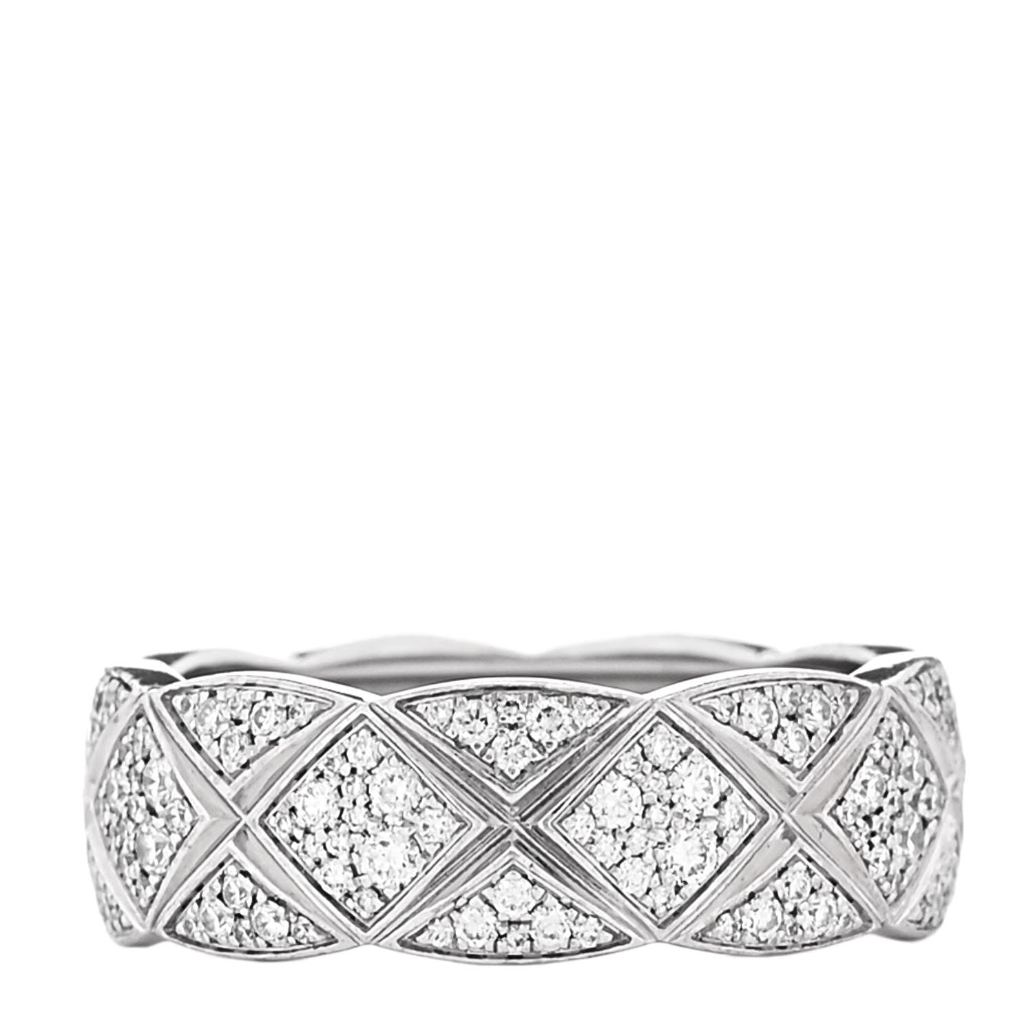 Chanel 18K White Gold Diamond Small Coco Crush Pave Ring 52 6 1 of 4