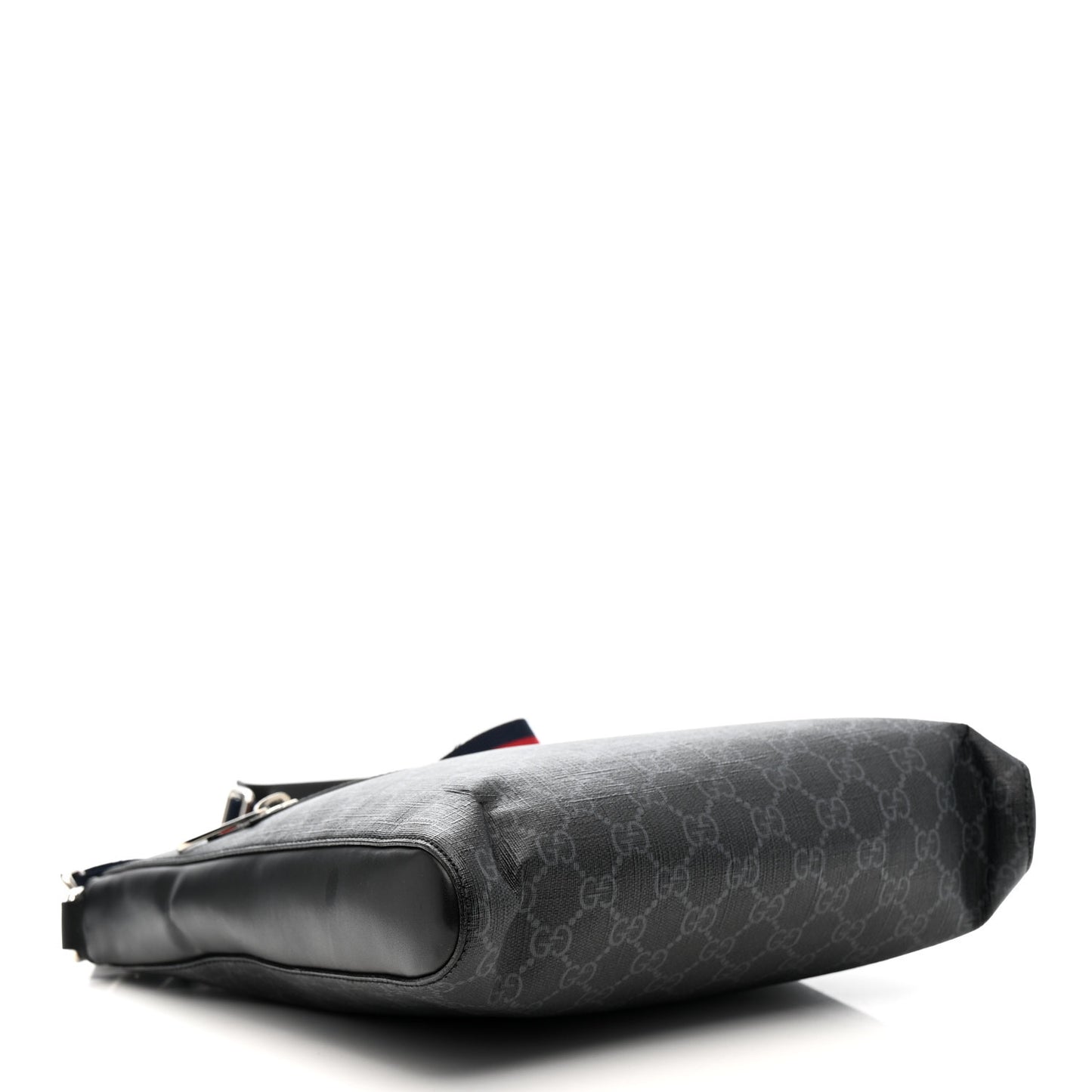 GG Supreme Monogram Appia Calfskin Web Flat Messenger Bag Black Grey