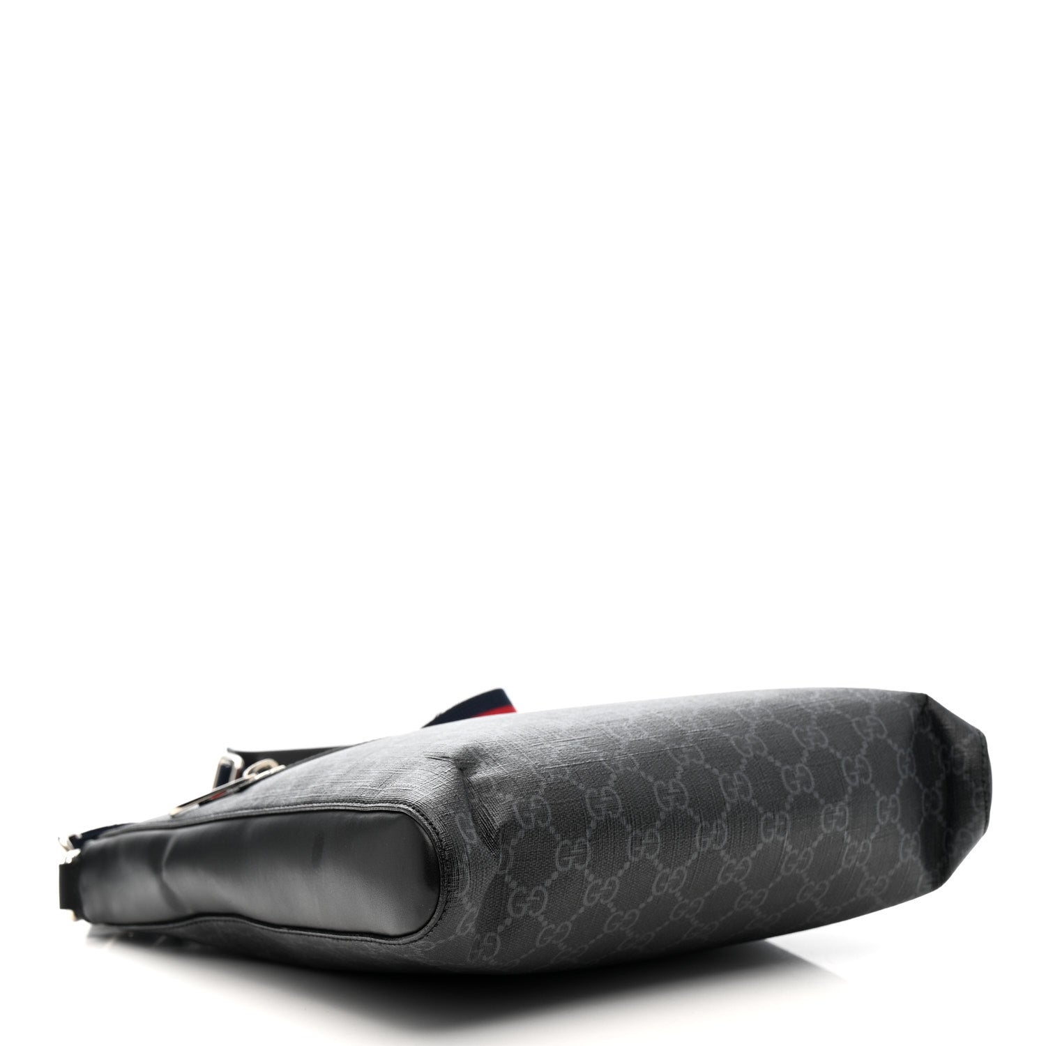 Gucci GG Supreme Monogram Appia Calfskin Web Flat Messenger Bag Black Grey 4 of 15